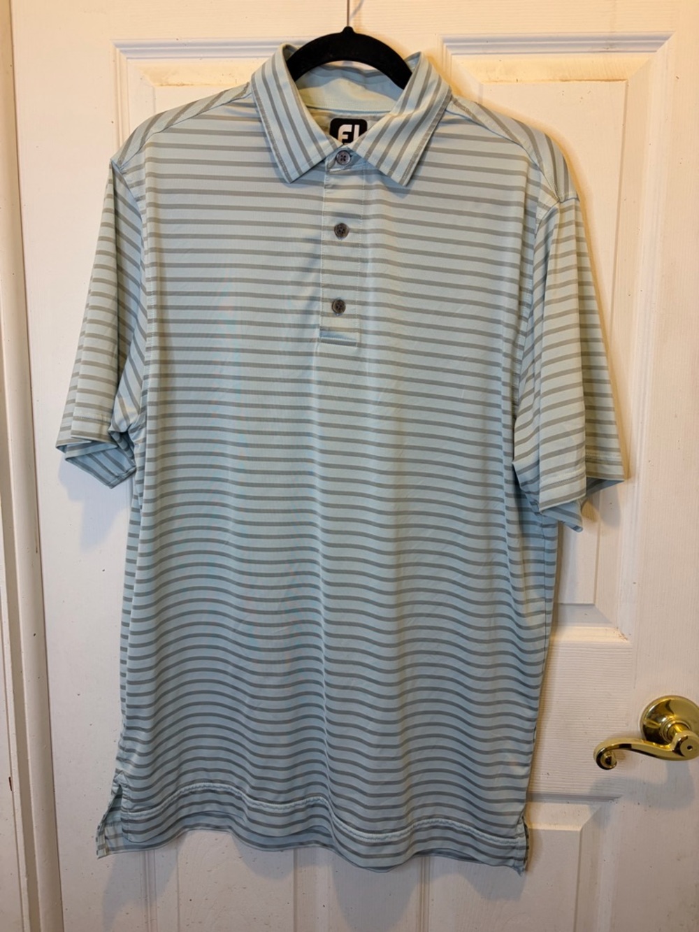 FootJoy Denison Golf Club Logo Light Blue Striped Polo